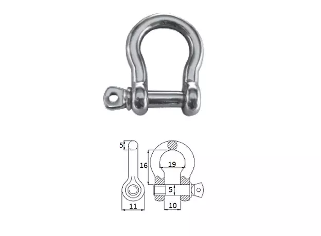 Скоба такелажная подкова с винтовым пальцем  5 мм сталь AISI 316
