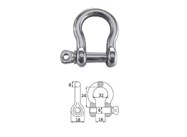 Скоба такелажная подкова с винтовым пальцем  8 мм сталь AISI 316