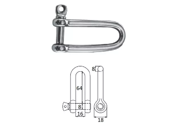 Скоба такелажная удлиненная с винтовым пальцем  8 мм сталь AISI 316